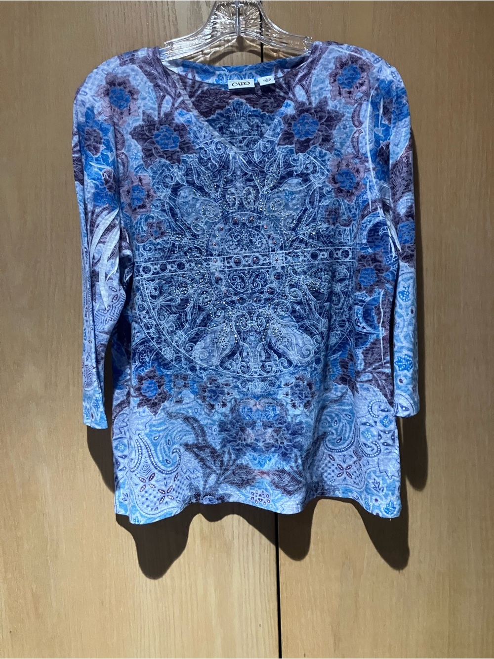 NWOT Cato Blue and Purple Paisley Floral Long-Sleeve Top